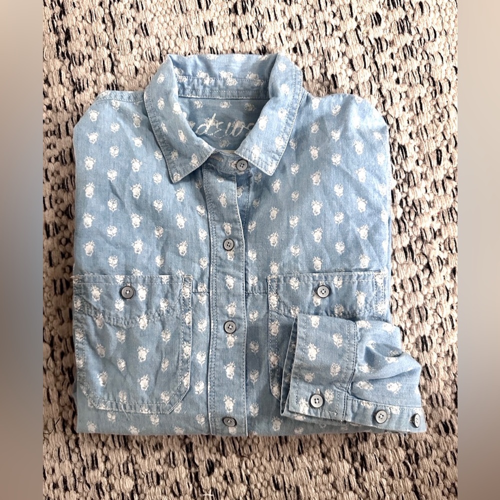Womens Madewell Denim Print Button Down Shirt size XS